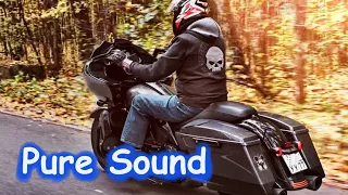 Exhaus SuperTrapp for Harley Davidson Road Glide (FLTRXS) Pure Sound on city road. HQ Sound Record