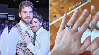 Ben Platt displays his fiance Noah Galvin's engagement ring, saying, "He proposed back"