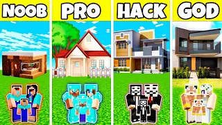 Minecraft Battle: Family NEW Prime House Build Challenge - Noob Vs Pro Vs Hacker Vs God