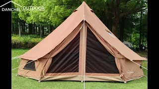 CANVAS BELL TENT|DANCHEL Brown 4 Season Bell Tent with Sealed Stove Jack