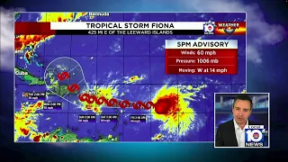 Tropical Storm Fiona winds up to 60 mph as it continues westward motion