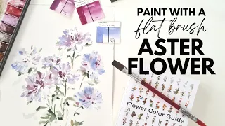 How to paint Aster Flowers with a flat brush  | tutorial inspired by Flower Color Guide