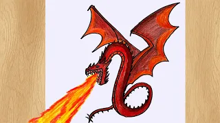 How to Draw Fire Dragon I Fire Dragon Drawing Tutorial I Flying Dragon with Fire🔥