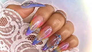 RAINBOW FRENCH TIP ... spring nail design ... on almond nails