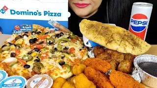 ASMR:EATING DOMINO'S VEG PIZZA,GARLIC BREAD,CHICKEN WINGS BONELESS,CHICKEN MEATBALLS