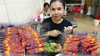 Popular street food, beef soup, beef skewer in local