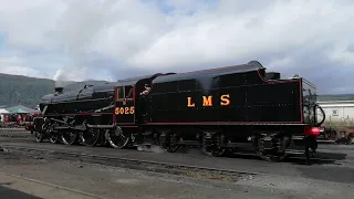 Black 5 5025 emerging from Strathspey Railway Shed after completion of her restoration.