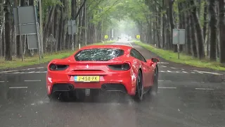 Ferrari 488 GTB (Akrapovic) - Start Up, Accelerations, Revs and Powerslides in the rain!!