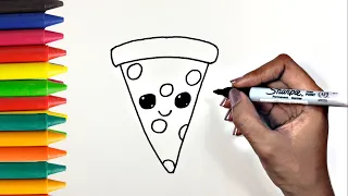 COMO DIBUJAR UNA PIZZA KAWAII FACIL