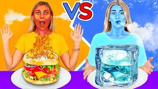 Hot vs Cold Food Challenge! Last To STOP Eating Wins by QWE girls