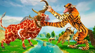 Giant Tiger Wolf Vs Zombie Bull Save Cow Cartoon Attacked by Giant Wolf- Animal Mammoth Revolt