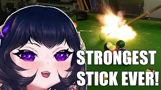 ErinyaBucky reacts to I Made the Worlds Most Powerful Pool Stick  by @Ididathing