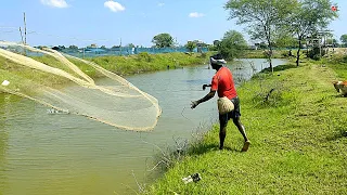 Most Satisfying Cast Net Fishing – Traditional Net Catch Fishing on River