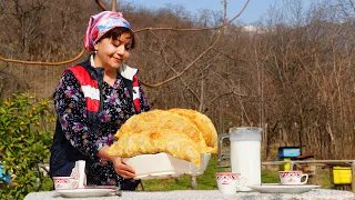 Crispy Fried Cheburek Recipe in the Village - Healthy Energy Balls with Walnuts