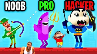 SHINCHAN and CHOP Became BOWMASTER | Noob vs Pro vs Hacker Gameplay in Hindi | AMAAN-T