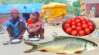 80years old grandma how cook FISH CURRY with TOMATO || Indian poor family cooking lifestyle