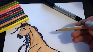 Draw a horse from the cartoon Spirit Soul of the Prairie Рисуем лошадь из мультфильма Спирит