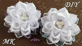 Flowers from ribbons. Elegant school bows. Kanzashi DIY