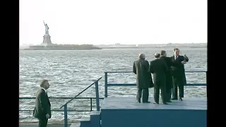 President Reagan, George Bush and Mikhail Gorbachev at Liberty Village on December 7, 1988