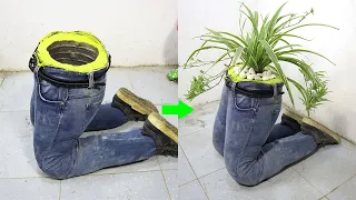 Amazing Craft idea - Make Cement Pot from Old Jeans - Very Easy Unique