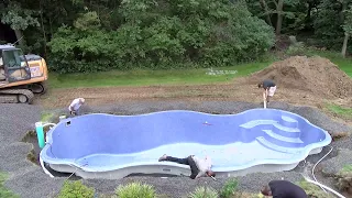 Fiberglass Pool Install Time Lapse Dig and Drop-in