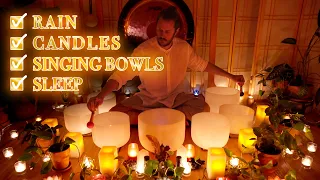 Rainy Night Sound Bath by Candle Light | Meditation Music | Sleep Sounds | Singing Bowls | Anxiety