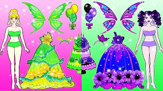 Vestido De Muñeca De Papel - Green Vs Purple Princess Decor Birthday & Dress Up - Woa Doll Español