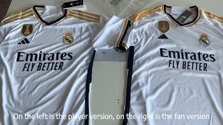 What is the difference between the 23-24 Real Madrid Home player version and the fan version