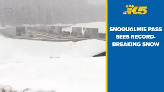 Record-breaking snow near Snoqualmie Pass snarls traffic with multiple collisions