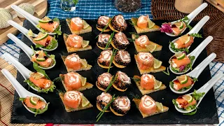 Three combinations of serving smoked salmon. Luxury and affordable  appetizer recipe