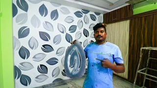 Stencil Spray Painting Leaf Wall design Making for Interior