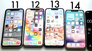 iPhone 14 Vs iPhone 13 Vs iPhone 12 Vs iPhone 11 On iOS 17 Battery Comparison!