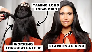 The SNEAKY Blowout Brush Trick that Smooths out LONG THICK Hair