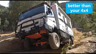 Can a motorhome drive offroad?  Fuso Canter AAV4x4 GX in action