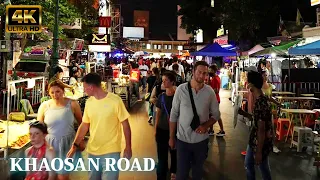 【4K】Night Walk at Khaosan Road & Rambuttri Road | July 2022 | Bangkok Thailand