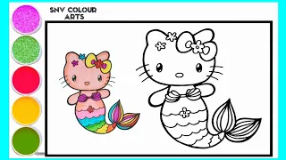 Hello Kitty Mermaid Drawing Painting and Colouring for Kids || Cute Hello Kitty Drawing Tutorial