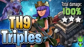 TH9 Triples! - What Works at TH9 in War? - Clash of Clans - Best TH9 Attackss