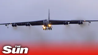 HUGE US Air Force B-52 Bomber lands in UK amid Russia tensions