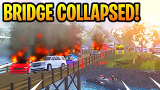 BRIDGE COLLAPSES AND CRANE PULLS CARS OUT OF WATER.... *DROWNING VICTIMS* ER:LC Roblox Roleplay