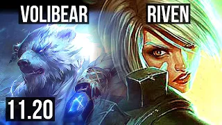 VOLIBEAR vs RIVEN (TOP) | 6 solo kills, 500+ games, Dominating | BR Diamond | v11.20