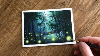 Painting a Forest with Fireflies | Acrylic on Panel