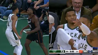 Giannis gets ejected for staring down Isaiah Stewart after dunk then sits in front row 😂