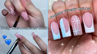 HOW TO APPLY POLYGEL USING YOUR NON-DOMINANT HAND | TIPS FOR BEGINNERS & EASY NAIL ART💙