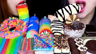 ASMR RAINBOW VS BLACK + WHITE (CAKE PUSH POP, ICE CREAM BAR, GIANT DONUT, CHEESECAKE, JELLY NOODLE먹방