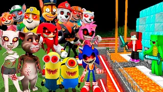 ALL Scary MONSTERS vs Security House in Minecraft Challenge Maizen JJ and Mikey SONIC.EXE PAW PATROL