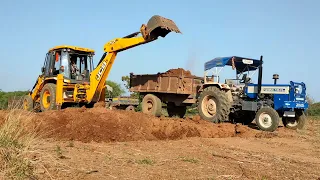 JCB 3DX Backhoe Loading Red Mud And Stone In Swaraj Tractor Trolley | JCB Gadi | Tractor Cartoon