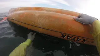 Flipped Kayak Offshore All Alone