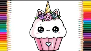 How to Draw UNICORN CUPCAKE 🧁 Drawing for kids ✨