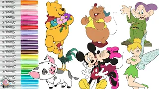 Disney Coloring Book Compilation Olaf Minnie Mickey Winnie the Pooh Gus Gus Tinker Bell Pua Dopey