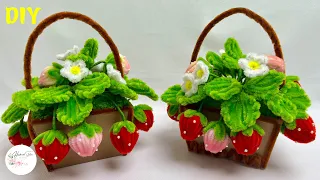 DIY Flower - How to make a Strawberry Basket with Pipe cleaner ( chenille )#hmstation